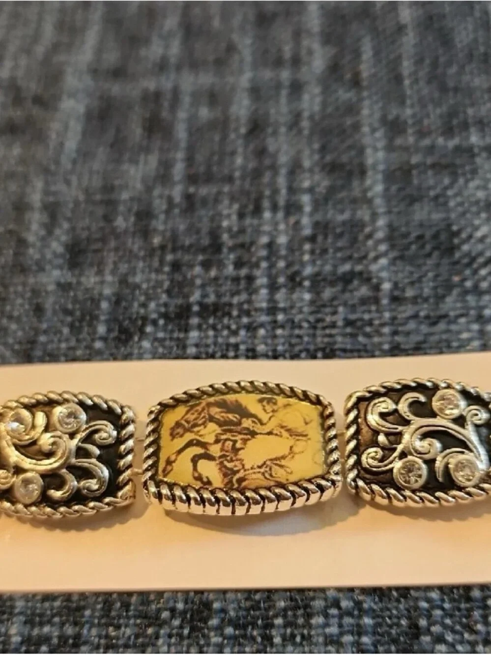 Women’s Western-Style Silver & Tan Panel Bracelet